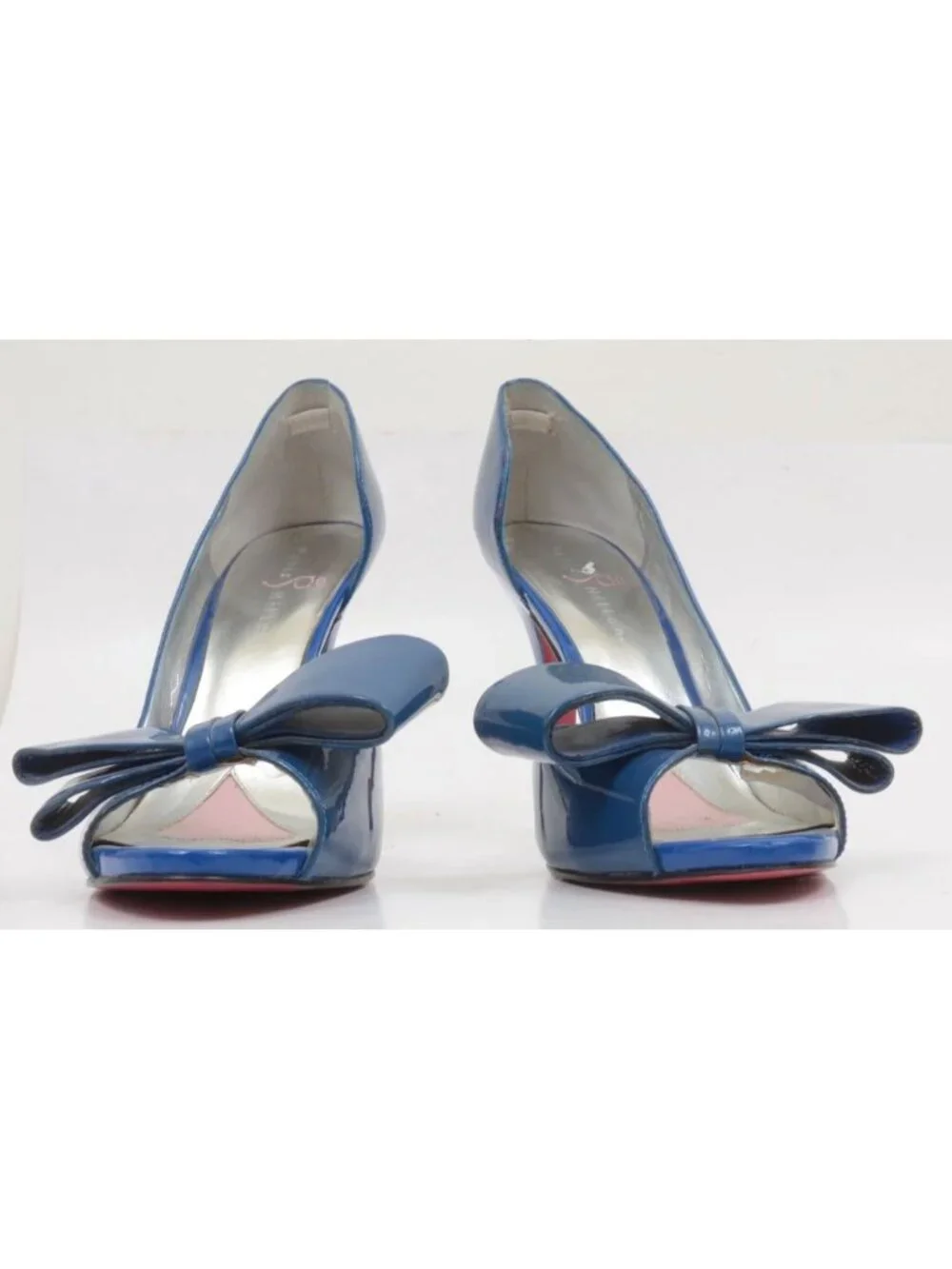 Paris Hilton Women’s 10M Blue Patent Leather Bow Open Toe Stiletto Heels PinUp